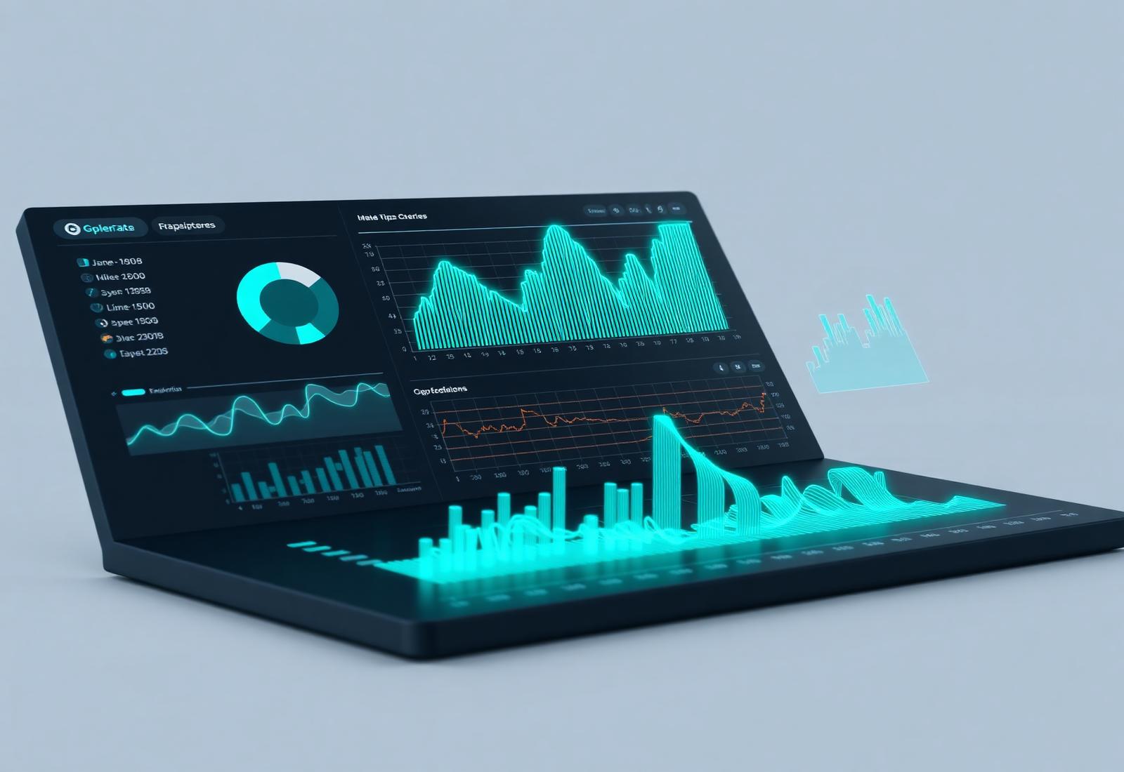 Data analytics dashboard with 3D charts