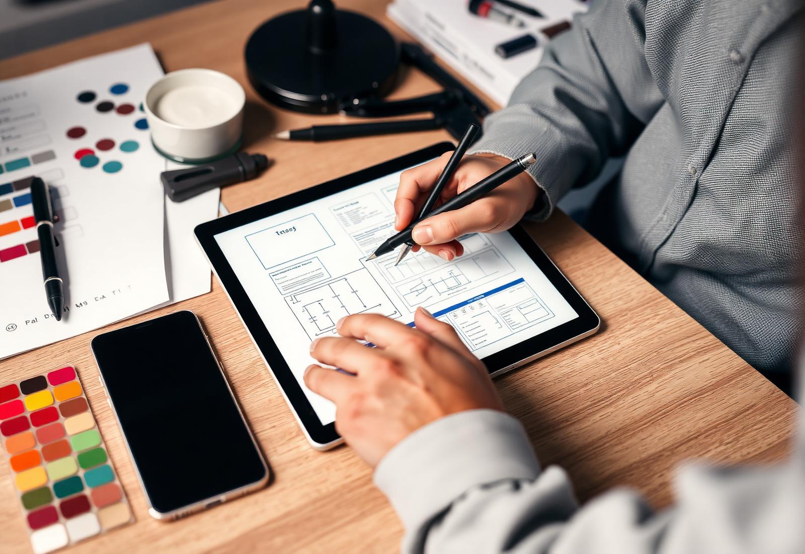 UI UX designer sketching wireframes